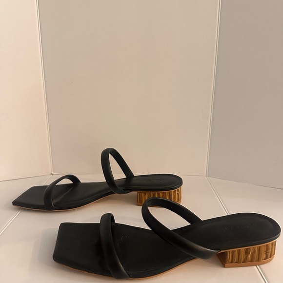 Cult Gaia Black Liz Leather Strappy Slide Women’s Sandals Bamboo Heel Size 39 9 - Picture 2 of 9
